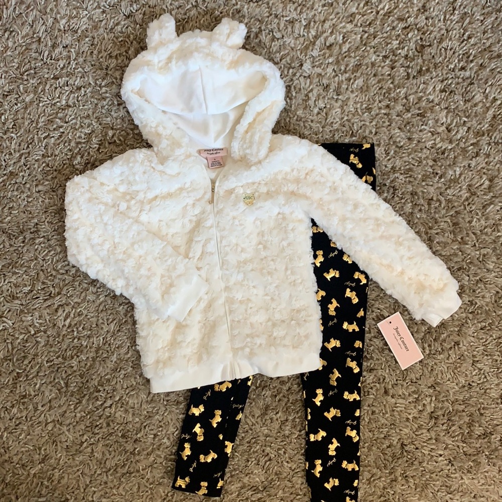 Girls Juicy Couture white fur coat w leggings NWT